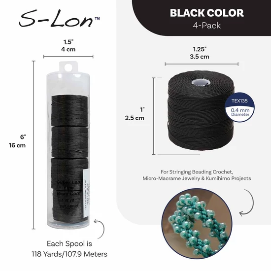 S-LON - SUPERLON ZSINÓR - 0,4 mm - fekete 