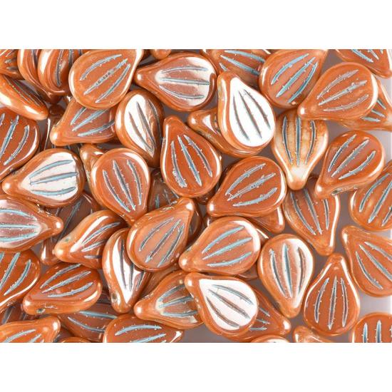 PRECIOSA - pip -  9x14mm - ALABASTER FULL APRICOT BLUE PAINTED - 02010/96835P