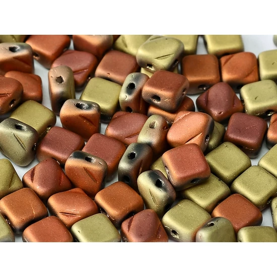 Silky gyöngy -  2-lyukú -  6 x 6 mm - JET CALIFORNIA GOLD RUSH MATTED - 98572