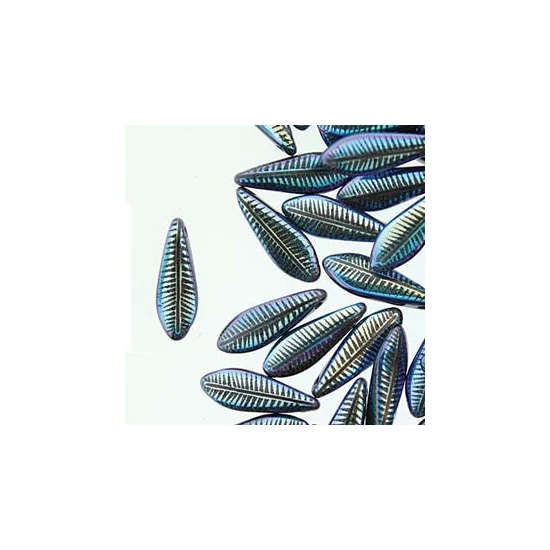 Lándzsa (szirom) Cseh préselt üveggyöngy - 5x16mm - JET LASER FEATHER - 28703F - 1lyukú