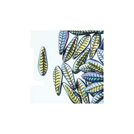 Lándzsa (szirom) Cseh préselt üveggyöngy - 5x16mm - JET LASER LEAF - 28703LA - 1 lyukú