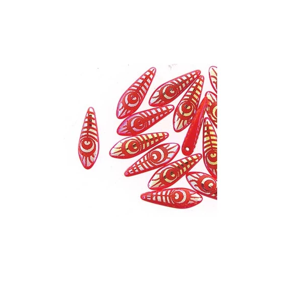 Lándzsa (szirom) Cseh préselt üveggyöngy - 5x16mm - RED LASER EYE - 28703E - 1lyukú