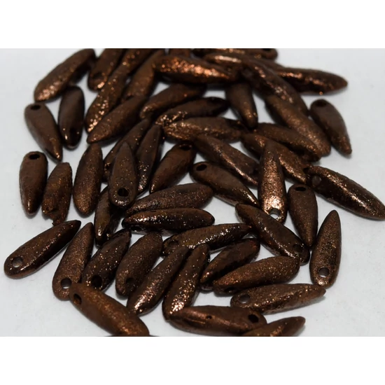 Lándzsa (szirom) Cseh préselt üveggyöngy - 5x16mm - JET ETCHED BRONZE - 23980/14415E - 1 lyukú
