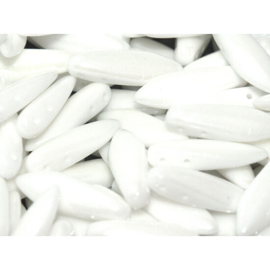 Lándzsa (szirom) gyöngy - CHALK WHITE SHIMMER - 5x16mm - 2 lyukú - 20600 