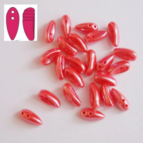 Chilli gyöngy- cseh préselt kétlyukú- gyöngyház korall-11x4mm