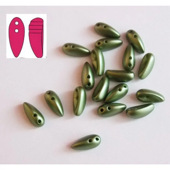 Chilli gyöngy- cseh préselt kétlyukú- pasztel zöld -11x4mm