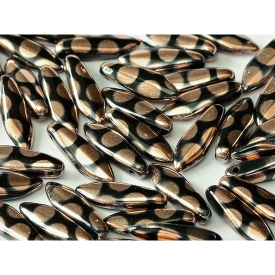 Lándzsa (szirom) Cseh préselt üveggyöngy - 5x16mm - JET CAPRI GOLD DOTS - 23980/2710A - 1 lyukú
