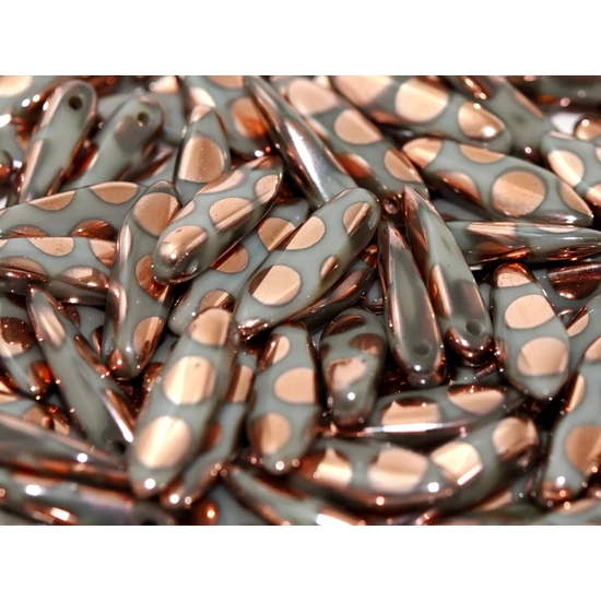 Lándzsa (szirom) Cseh préselt üveggyöngy - 5x16mm - OPAQUE GREY CAPRI GOLD DOTS - 43020/2710A