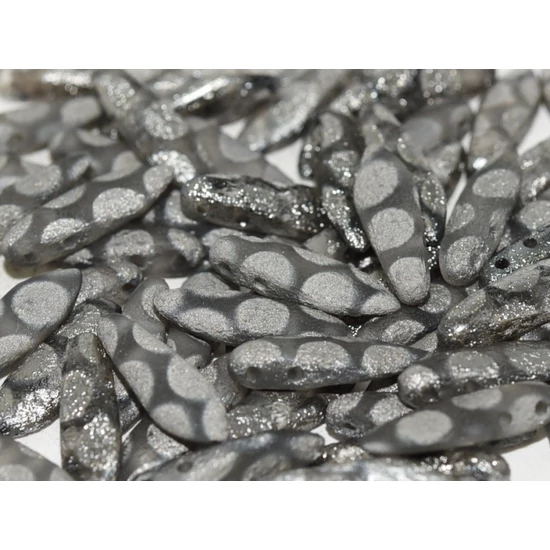 Lándzsa (szirom) Cseh préselt üveggyöngy - 5x16mm - CRYSTAL ETCHED CHROME DOTS - 2 lyukú - 00030/2748A