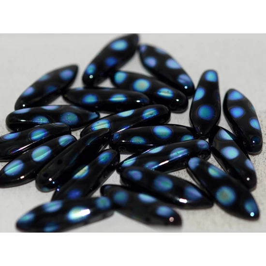 Lándzsa (szirom) gyöngy - JET AB DOTS - 5x16mm - Lándzsa (szirom) gyöngy - 5x16mm - 23980-2870A