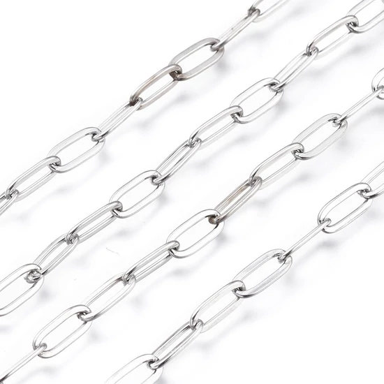 Ékszerlánc, 304 rozsdamentes acél, hosszúkás, forrasztott, rozsdásodásálló 9,7x4,2x0,9~1 mm
