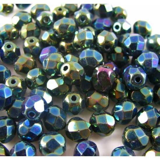 Cseh Csiszolt - 4mm - JET GREEN IRIS - 21455