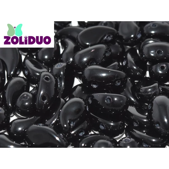 ZOLiDUO- Cseh préselt 2lyukú gyöngy - JET - 5x8mm - JOBBOS - 23980