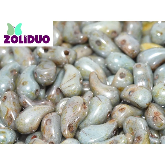 ZOLiDUO- Cseh préselt 2lyukú gyöngy - Alabaster Blue Luster - 5x8mm - JOBBOS - 65431