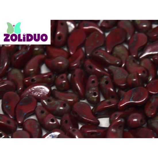 ZOLiDUO- Cseh préselt 2lyukú gyöngy - Opaque Red Travertin - 5x8mm - JOBBOS