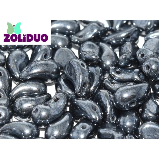 ZOLiDUO- Cseh préselt 2lyukú gyöngy - JET HEMATITE - 5x8mm - JOBBOS - 23980/14400