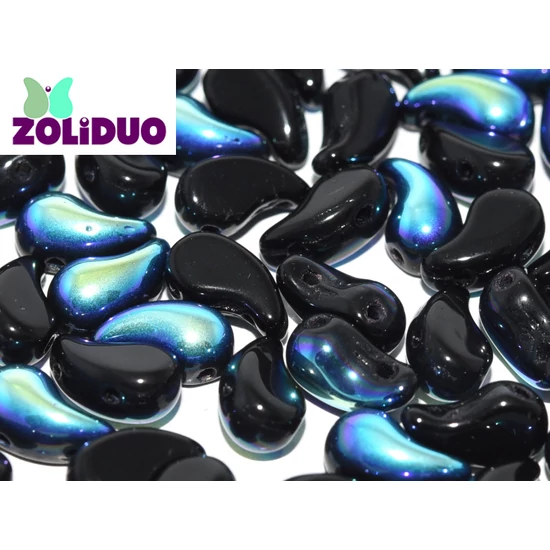 ZOLiDUO- Cseh préselt 2lyukú gyöngy - JET AB - 5x8mm - JOBBOS - 23980/28701