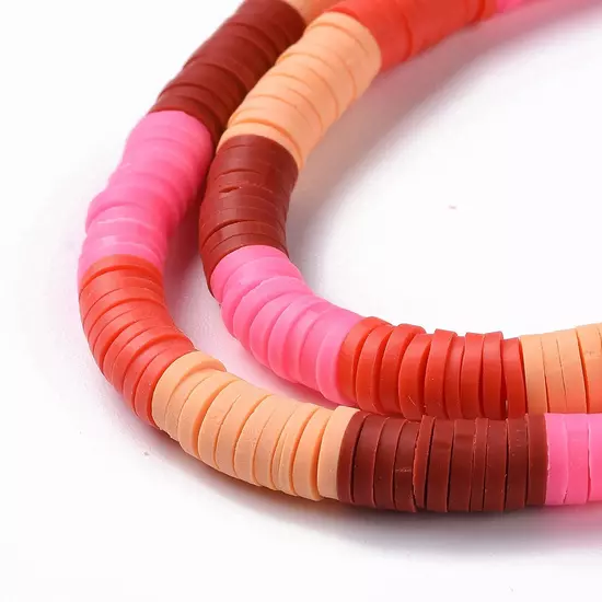 Polimer agyag gyöngy - 6mm - lapos kerek - környezetbarát - kézzel készített - színes  - meleg árnyalatokban