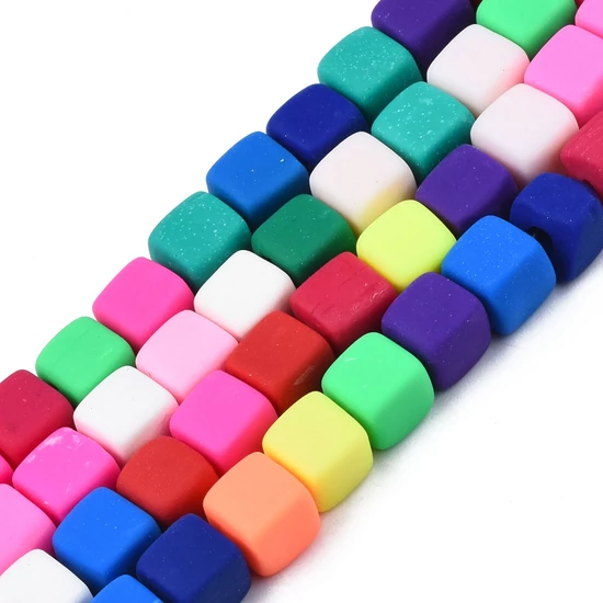 Polimer agyag gyöngy - 6x6mm - kocka- környezetbarát - kézzel készített - színes