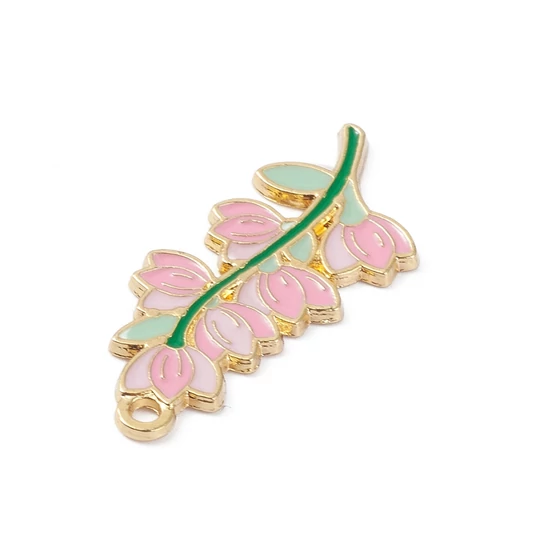 Medál - virág alakú - 32,5x16mm - zöld, rózsaszín és halvány arany színekben