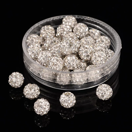 Shamballa gyöngy - Kristály színben - 6mm 