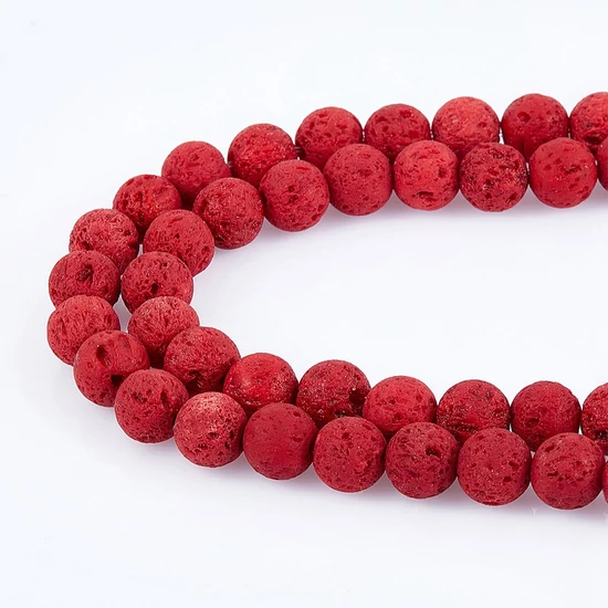 Ásványgyöngy - Lávakő - 8mm – pirosas magenta színben 
