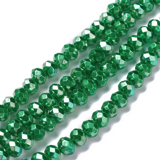Üveggyöngy - 6x5mm - zöld színben - fánk alakú csiszolt 