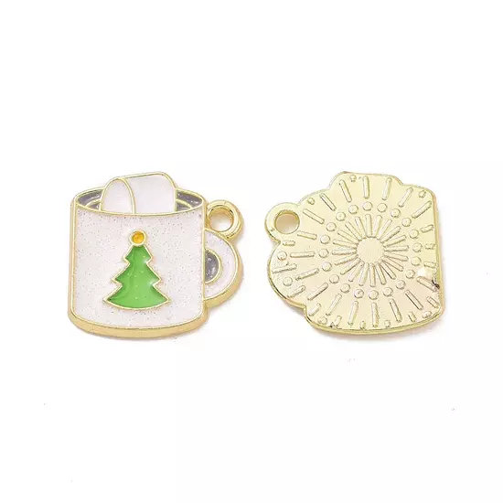 Medál - karácsonyi bögre - fényű díszítéssel - fehér - zöld és halvány arany színben