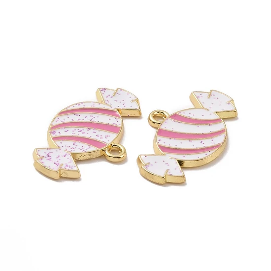 Medál - karácsonyi cukorka - csillámos díszítéssel - fehér - élénk pink és halvány arany színben