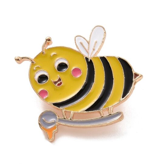 Kitűző - méhecske - fekete - sárga - arany pillangó kapoccsal - Nikkelmentes!