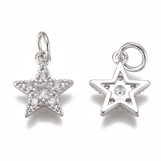 Medál - csillag - cirkón kővel díszítve - 12x10mm - ezüst színben - Nikkelmentes!