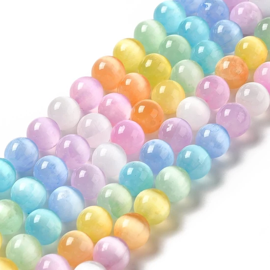 Ásványgyöngy - 8,5mm - Természetes szelenit - festett - színes - mix
