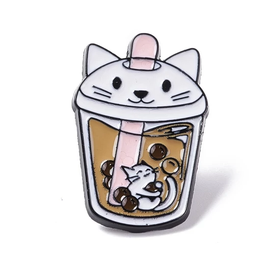 Kitűző - Bubble Tea bross, cica alakú