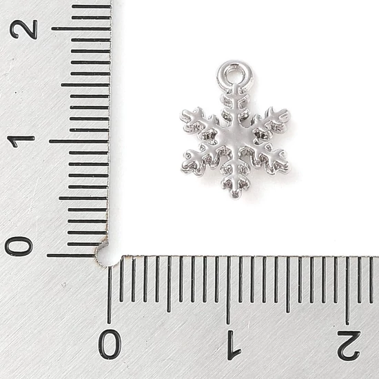 Medál - Hópehely - fém ötvözet - strassz kővel - platina ezüst, 13x9,5x2,5mm