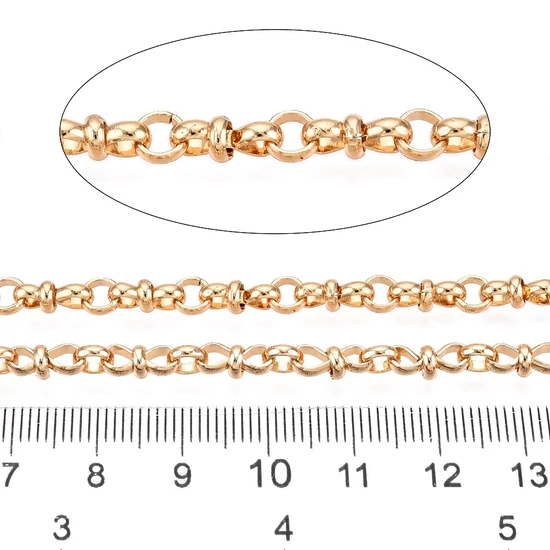 Ékszerlánc - 9.5x4x4mm – kerek, hegesztetlen világos arany színben - vas (50cm)