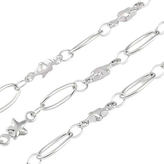 Ékszerlánc - 10x4.5x1.8mm - platina színben – csillag díszítéssel – Rozsdamentes Acél!  (50cm)
