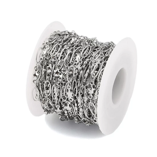 Ékszerlánc - 10x4.5x1.8mm - platina színben – csillag díszítéssel – Rozsdamentes Acél!  (50cm)