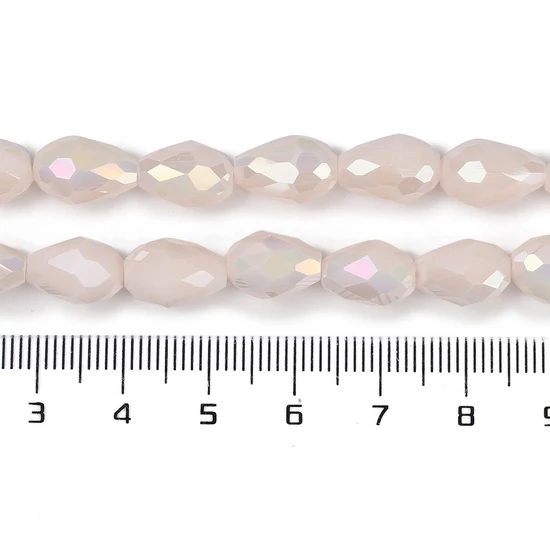Üveggyöngy - csepp, angyalszoknya - galvanizált halvány bézs AB színű, fazettált, 15x10mm