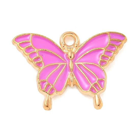 Medál - pillangó - élénk pink és világos arany 14x20x2mm 