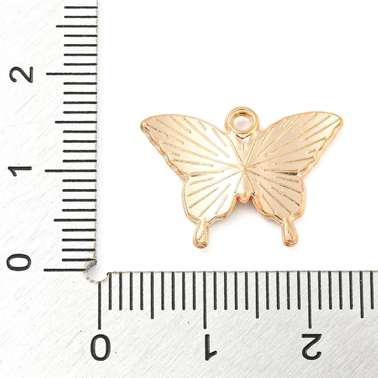 Medál - pillangó - élénk pink és világos arany 14x20x2mm 