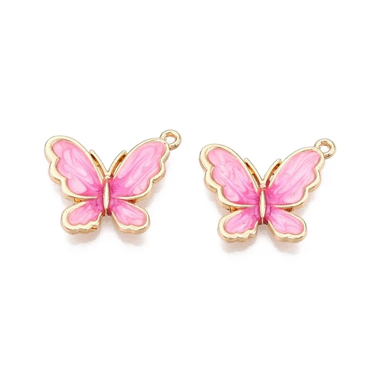 Medál - pillangó - gyöngyház pink és világos arany 23.5x21x3mm - Nikkelmentes! 