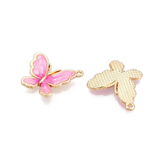 Medál - pillangó - gyöngyház pink és világos arany 23.5x21x3mm - Nikkelmentes! 