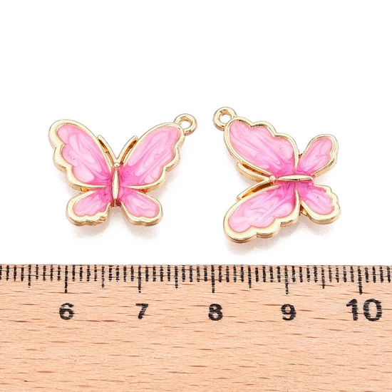 Medál - pillangó - gyöngyház pink és világos arany 23.5x21x3mm - Nikkelmentes! 