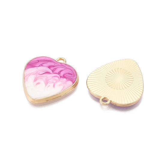 Medál - szív - gyöngyház pink és világos arany 25,5x23x2mm - Nikkelmentes!