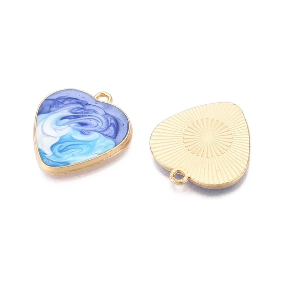 Medál - szív - égkék és világos arany 25,5x23x2mm - Nikkelmentes! 