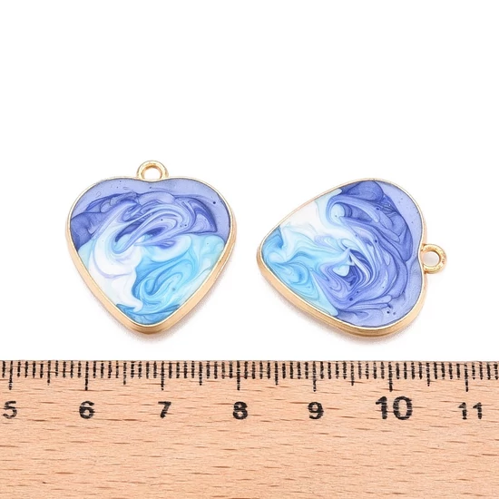 Medál - szív - égkék és világos arany 25,5x23x2mm - Nikkelmentes! 