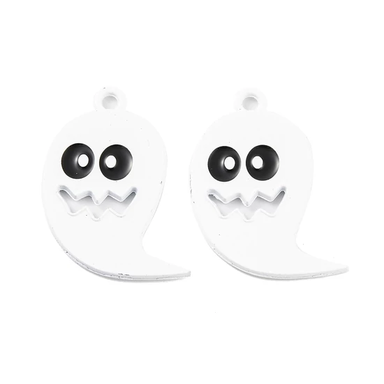 Medál - Halloweeni szellem, fehér és fekete 29x23x2mm 