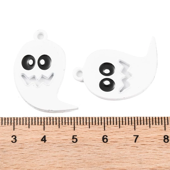 Medál - Halloweeni szellem, fehér és fekete 29x23x2mm 