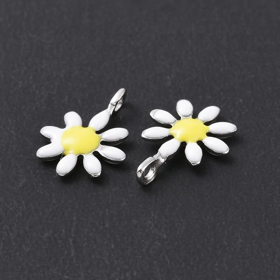 Medál - fehér virág - 304 rozsdamentes acél, 10x7.5x2mm