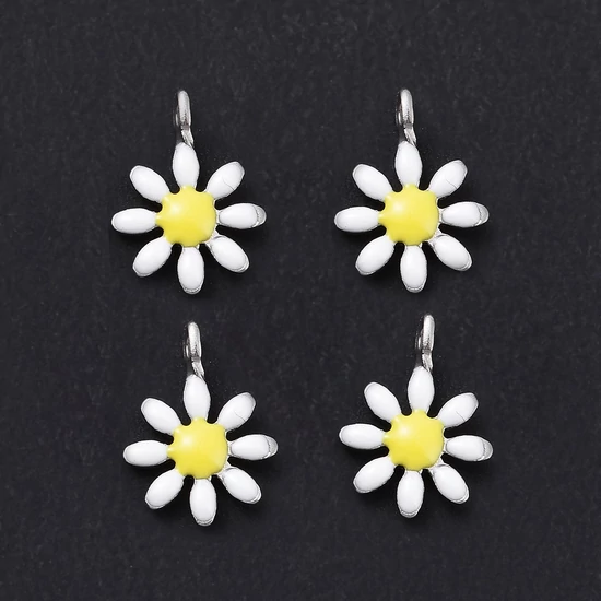 Medál - fehér virág - 304 rozsdamentes acél, 10x7.5x2mm